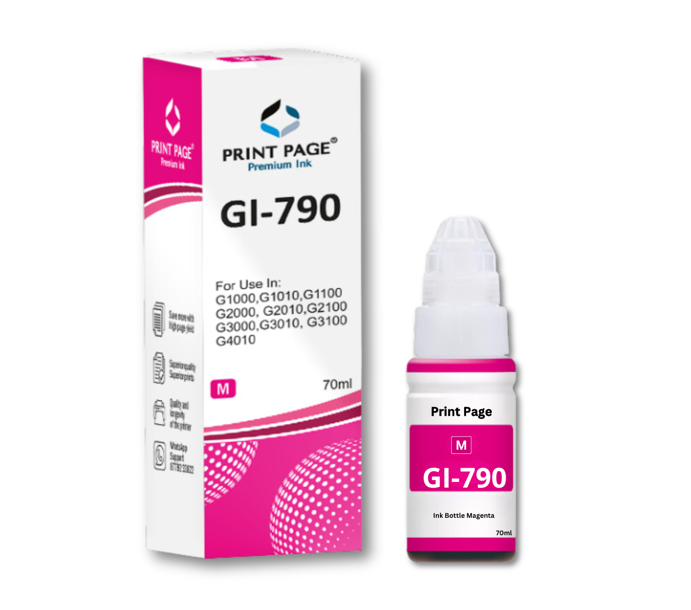 Print Page GI 790 Refill Ink Bottle (Black-135ml, Color-70ml Each) Magenta