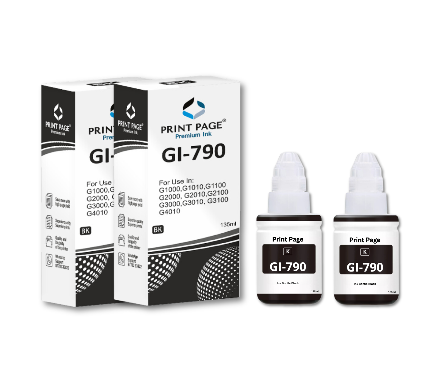Print Page GI 790 Refill Ink Bottle (Black-135ml, Color-70ml Each) Black - 2 pcs