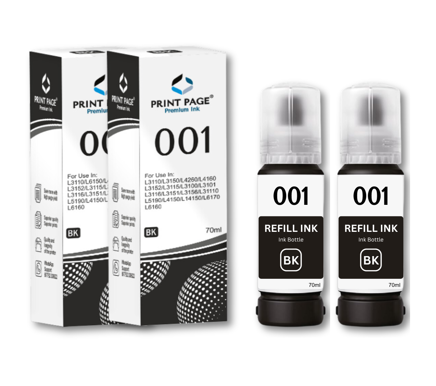 Print Page 001 Refill Ink Bottle (70ml Each) Black - 2 pcs
