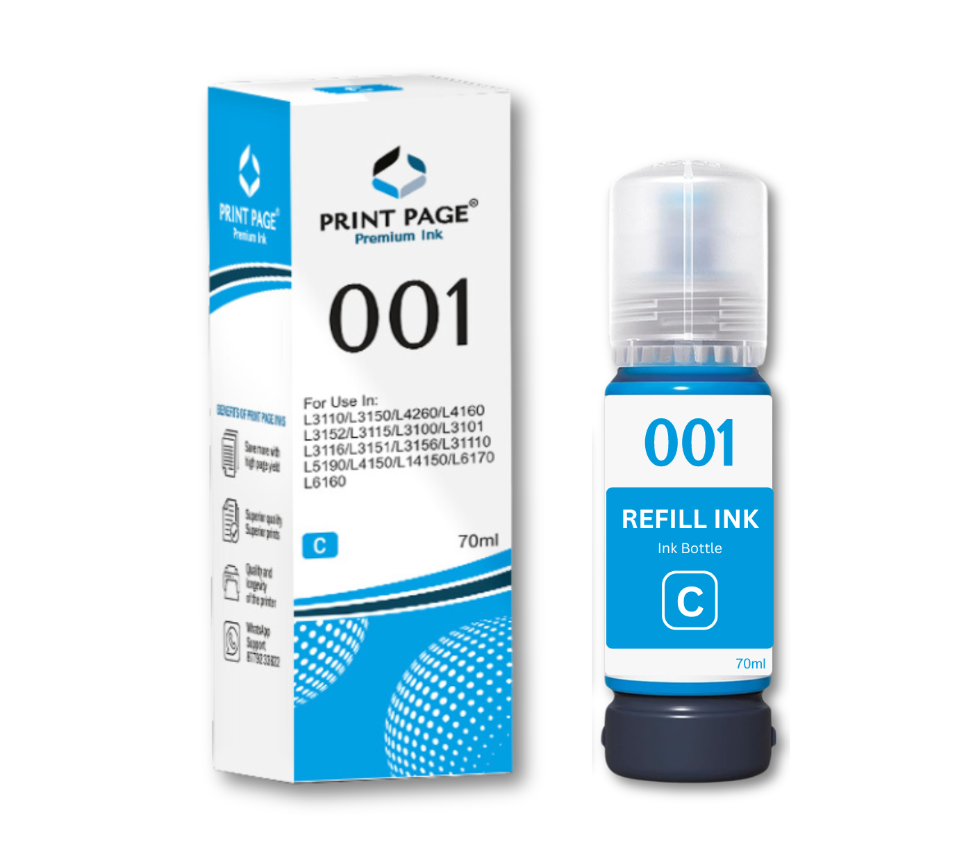 Print Page 001 Refill Ink Bottle (70ml Each) Cyan