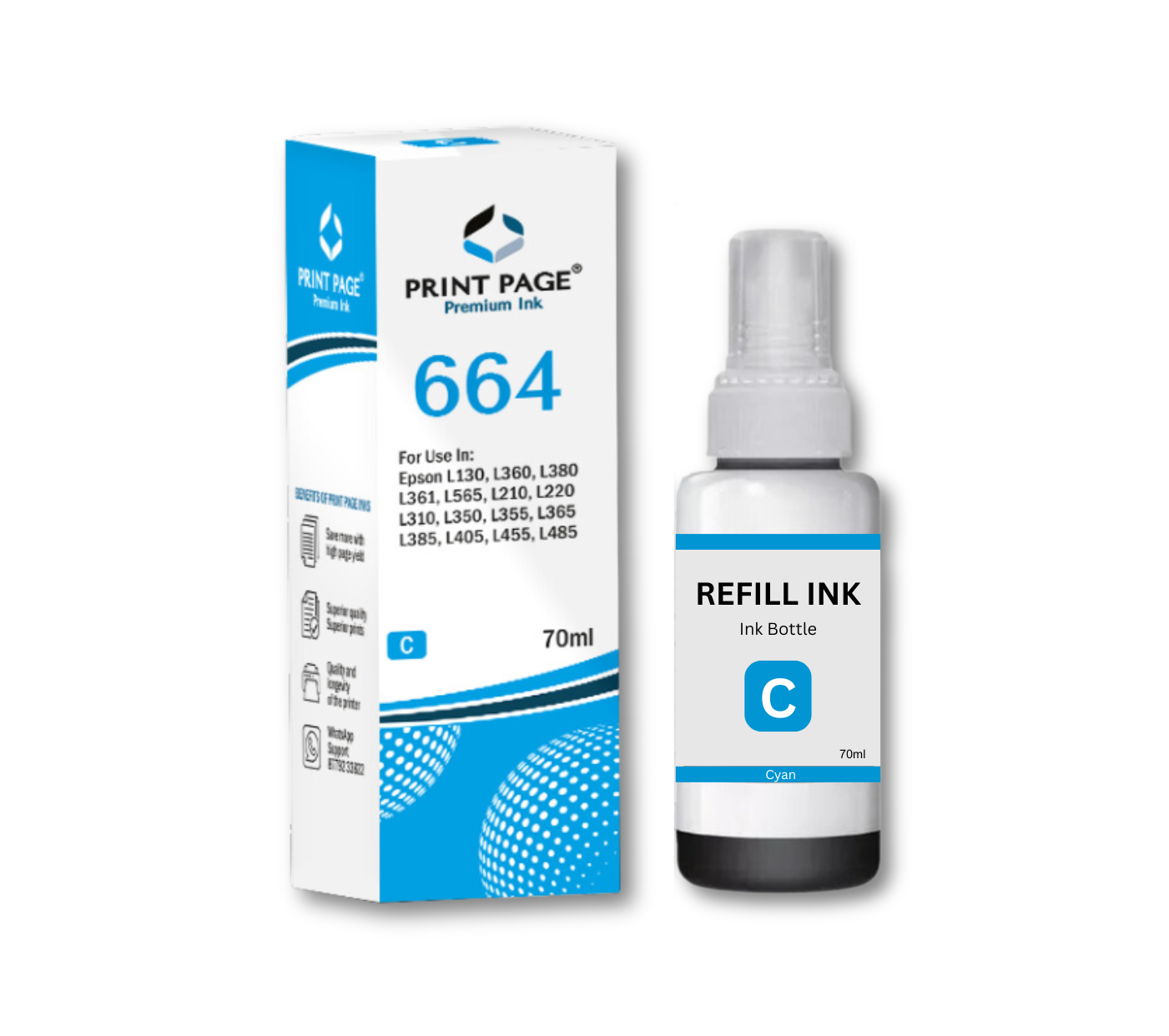 Print Page T664 Refill Ink Bottle (70ml Each) Cyan