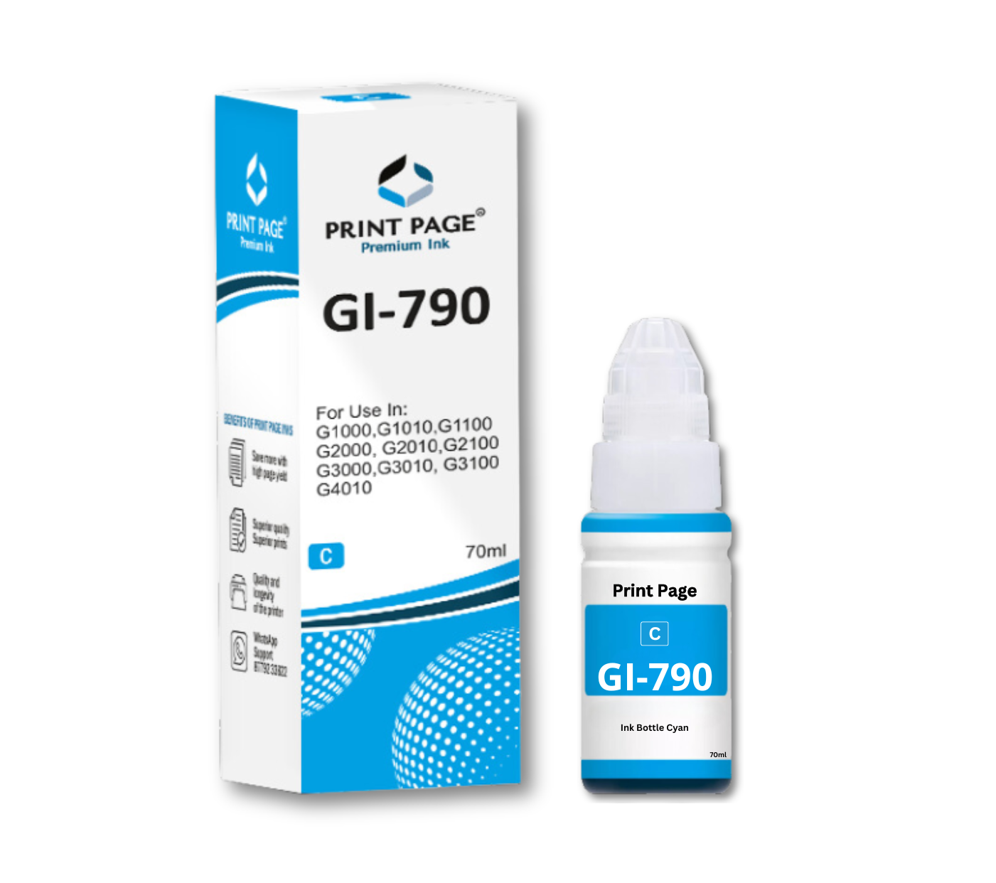 Print Page GI 790 Refill Ink Bottle (Black-135ml, Color-70ml Each) Cyan