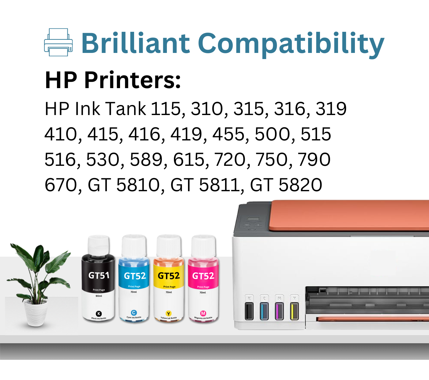 Print Page GT51/GT52 Refill Ink Bottle (Black-90ml, Color-70ml Each) Black