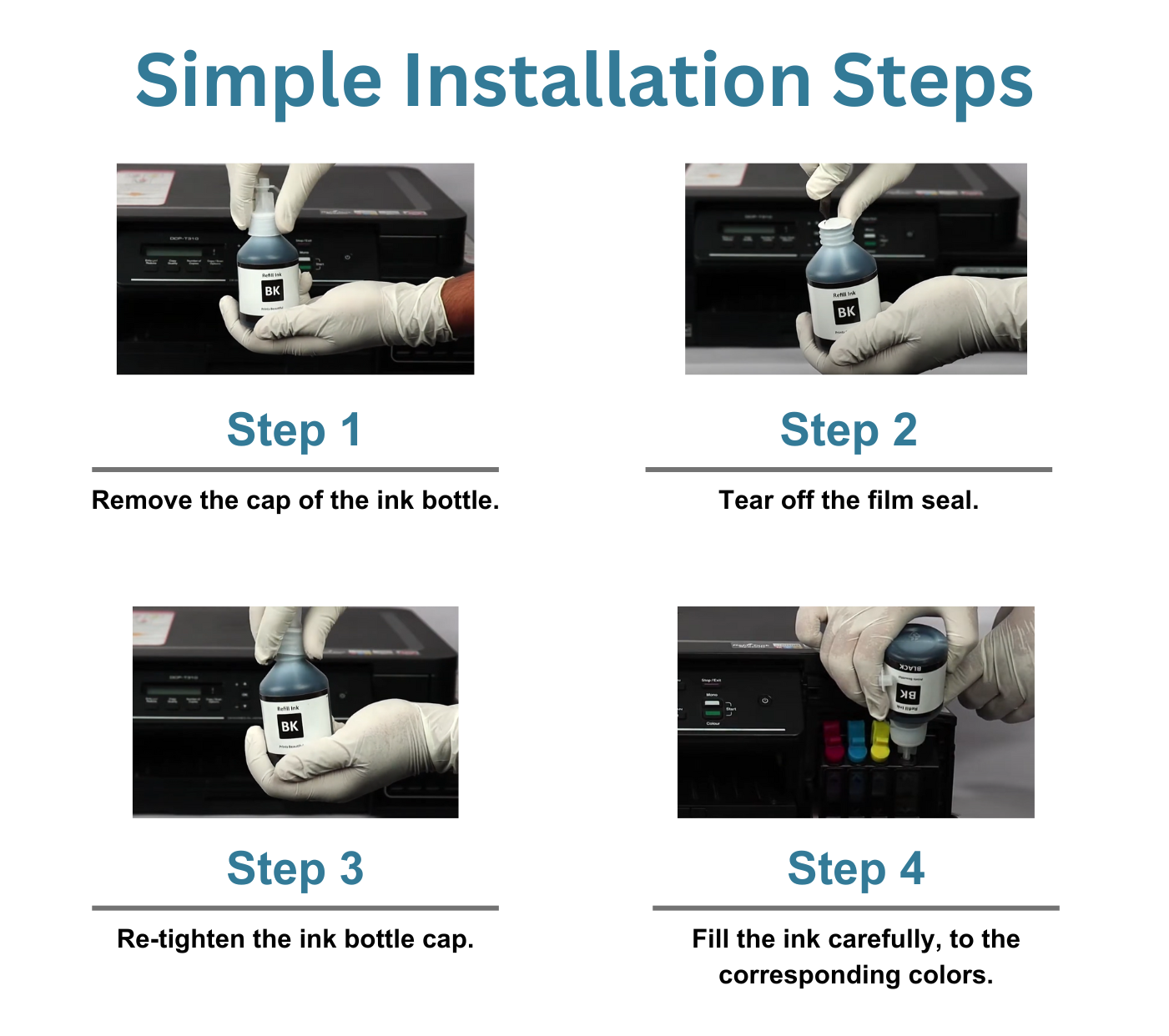 Print Page BT-D60BK & BT5000 (C/Y/M) Refill Ink Bottle (Black-105ml, C/Y/M-50ml Each) Black