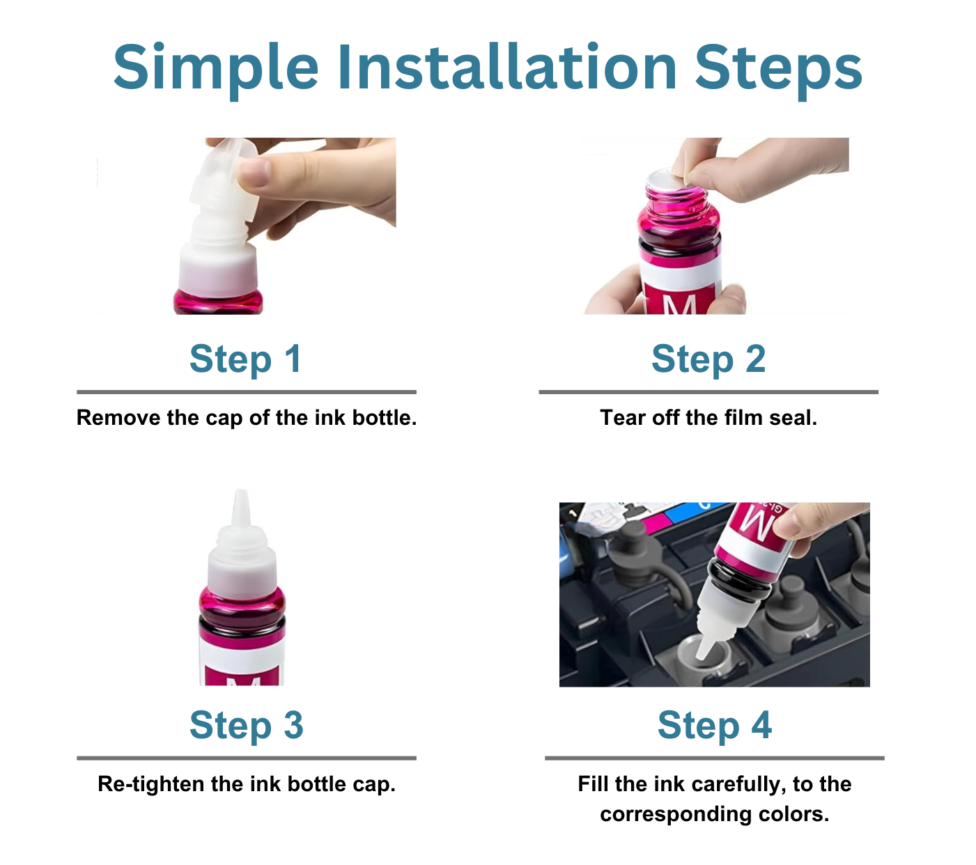 Print Page GI 790 Refill Ink Bottle (Black-135ml, Color-70ml Each) Black