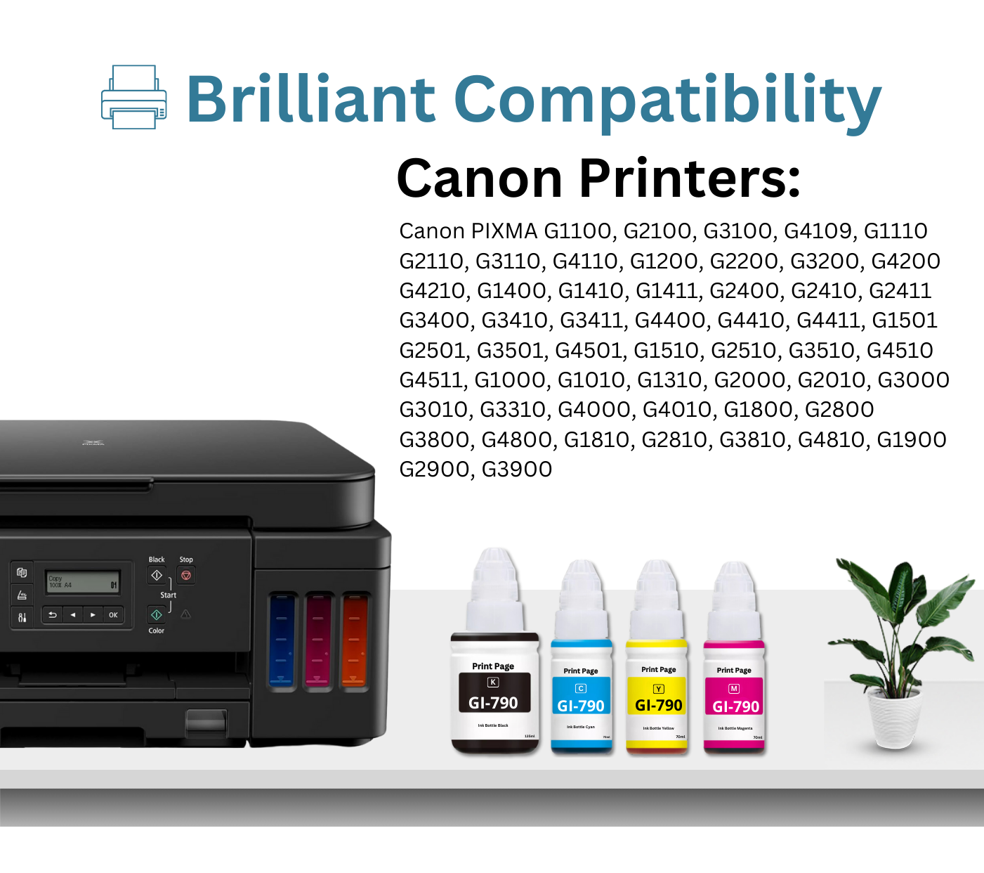 Print Page GI 790 Refill Ink Bottle (Black-135ml, Color-70ml Each) Black