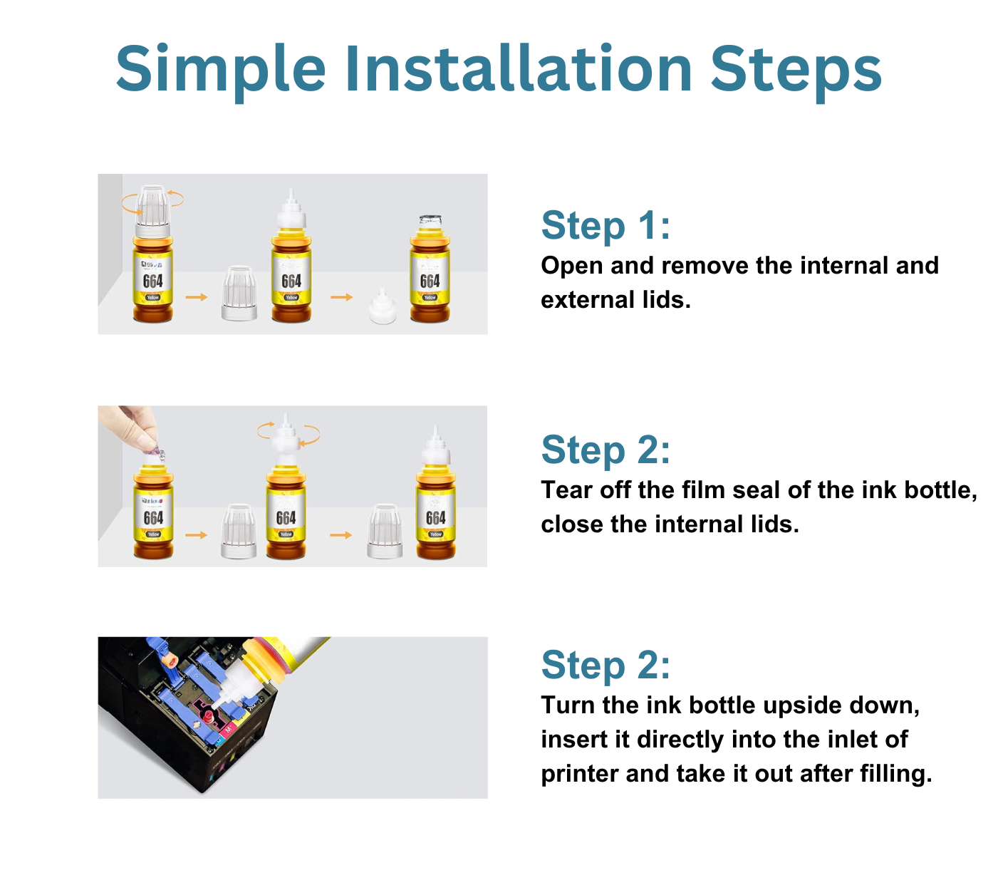 Print Page T664 Refill Ink Bottle (70ml Each) Black