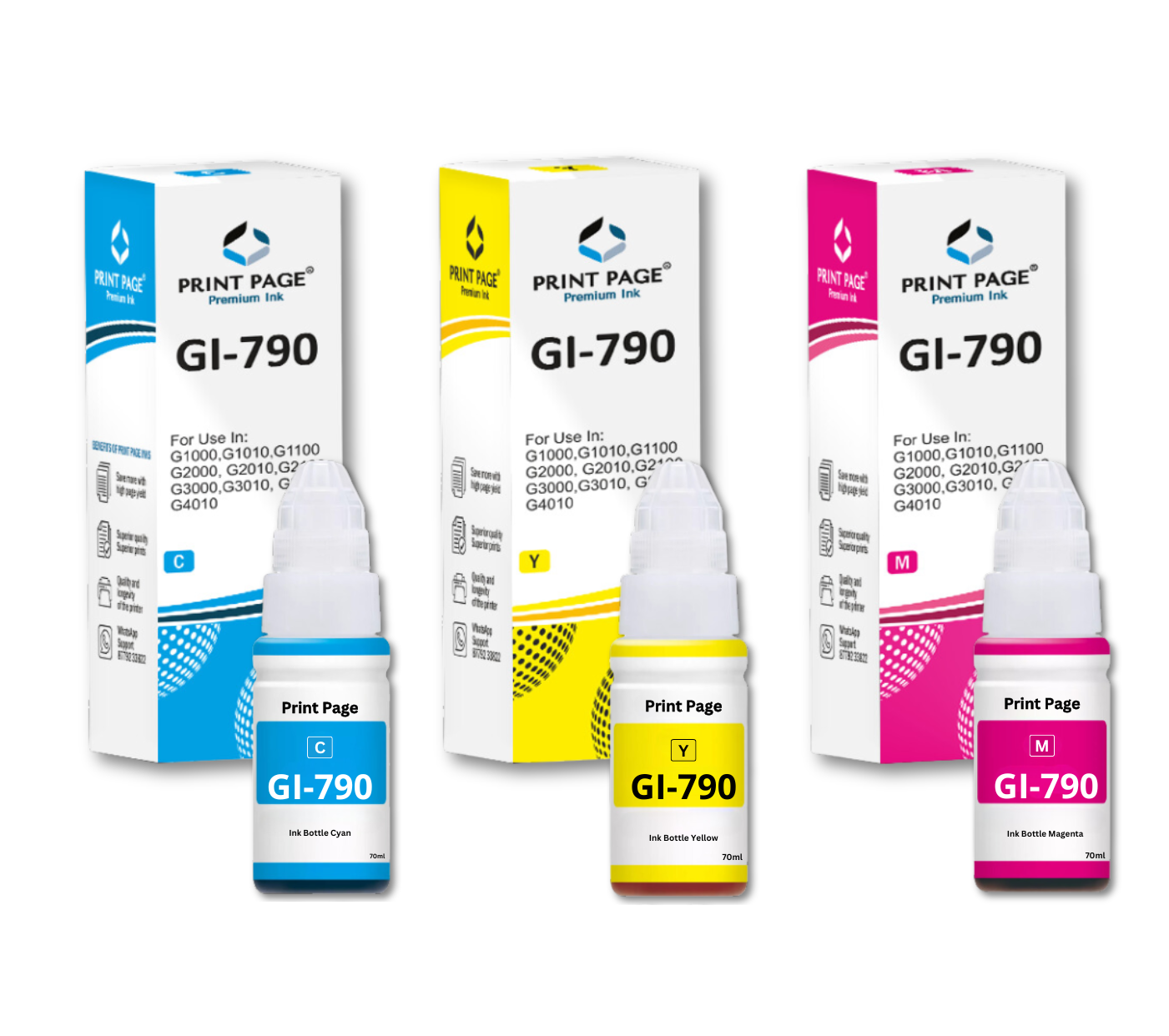 Print Page GI 790 Refill Ink Bottle (Black-135ml, Color-70ml Each) C/Y/M - 1 pcs