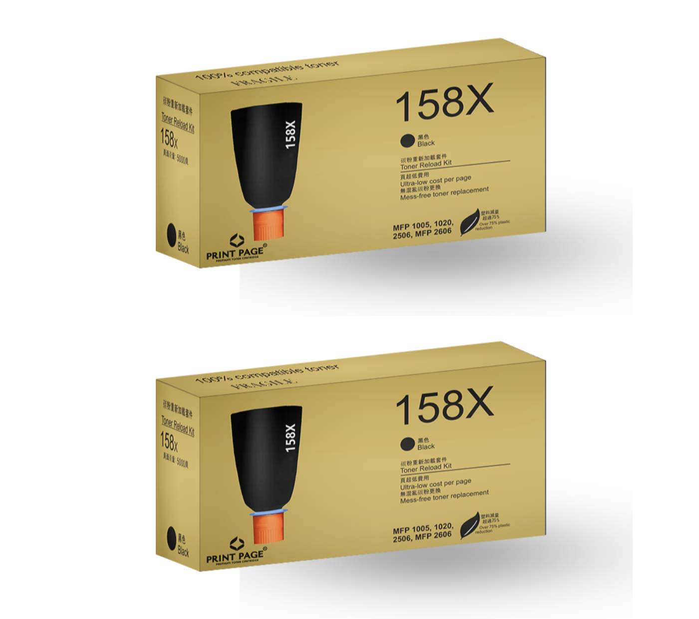 Print Page 158X (W1580X) Toner Reload Kit Set of 2