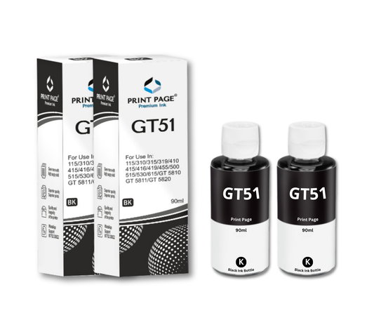 Print Page GT51/GT52 Refill Ink Bottle (Black-90ml, Color-70ml Each) Black - 2 pcs