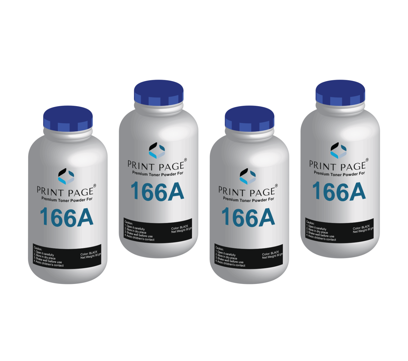 Print Page 166A Toner Powder Bottle (80gm) (Pack of 4 Bottles)