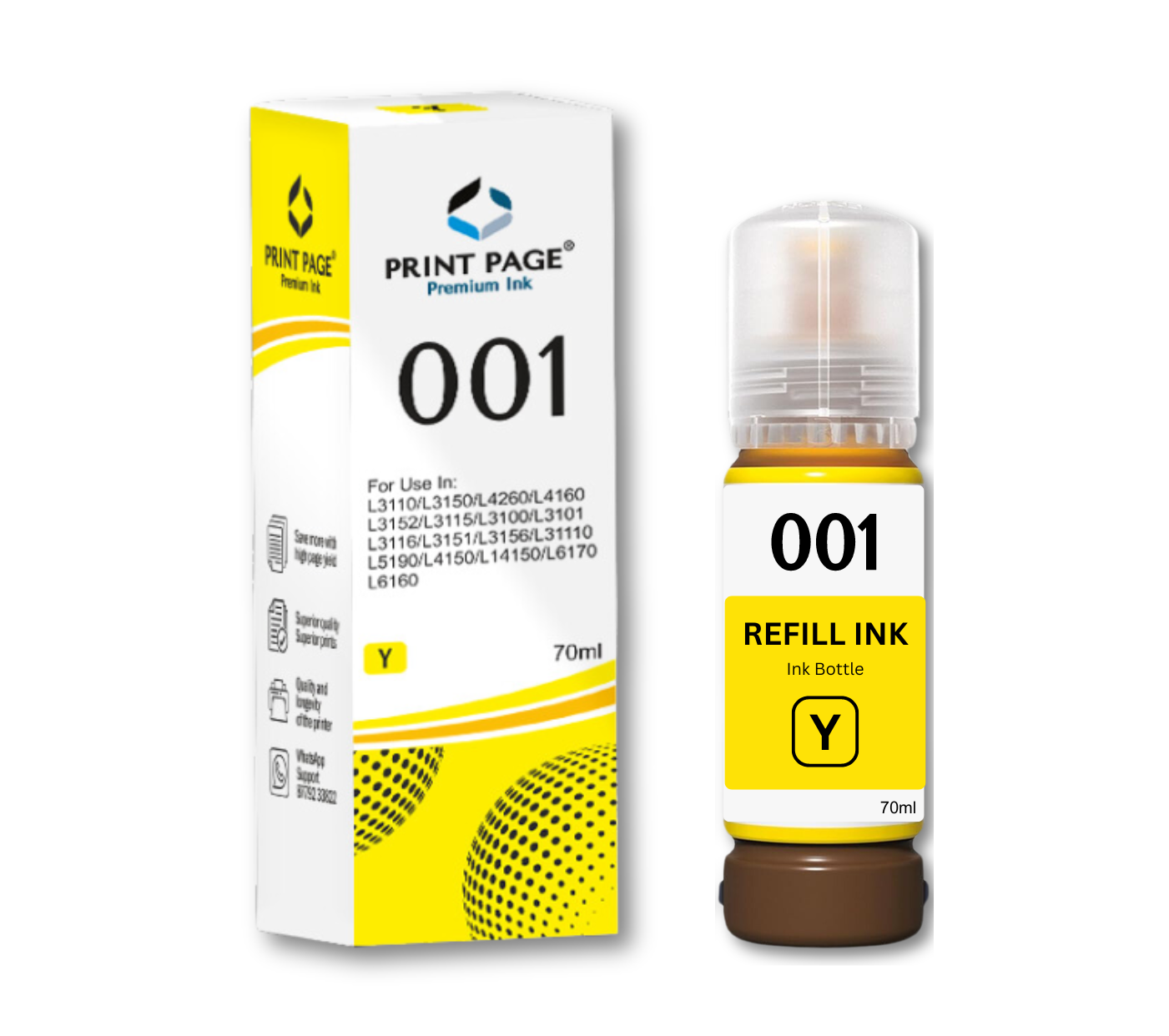Print Page 001 Refill Ink Bottle (70ml Each) Yellow