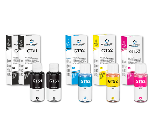Print Page GT51/GT52 Refill Ink Bottle (Black-90ml, Color-70ml Each) Black - 2 pcs, C/Y/M - 1 pcs