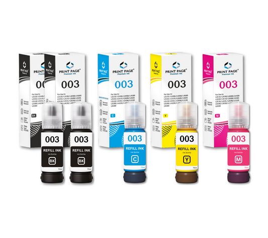 Print Page 003 Refill Ink Bottle (70ml Each) Black - 2 pcs, C/Y/M - 1 pcs