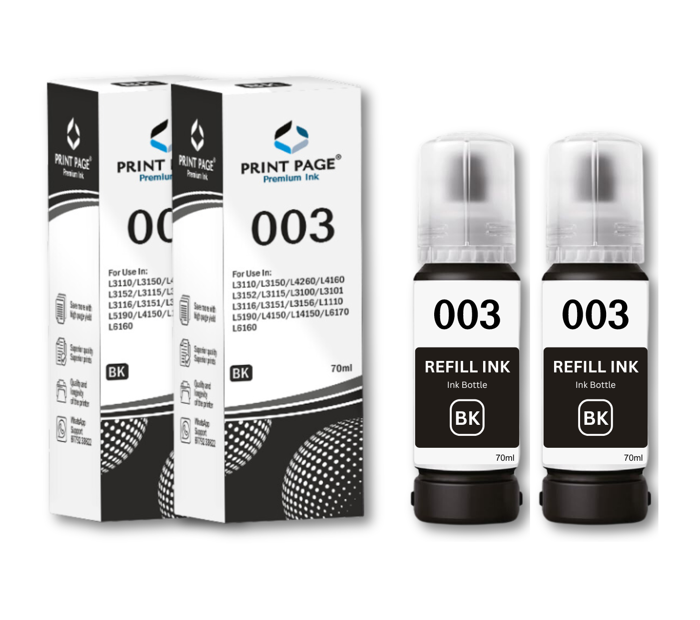 Print Page 003 Refill Ink Bottle (70ml Each) Black - 2 pcs