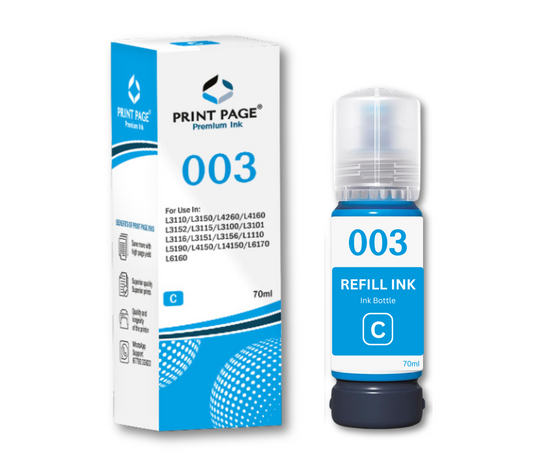 Print Page 003 Refill Ink Bottle (70ml Each) Cyan