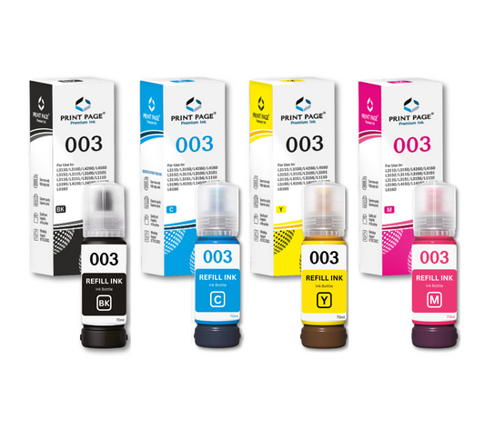 Print Page 003 Refill Ink Bottle (70ml Each) 4 Color Combo