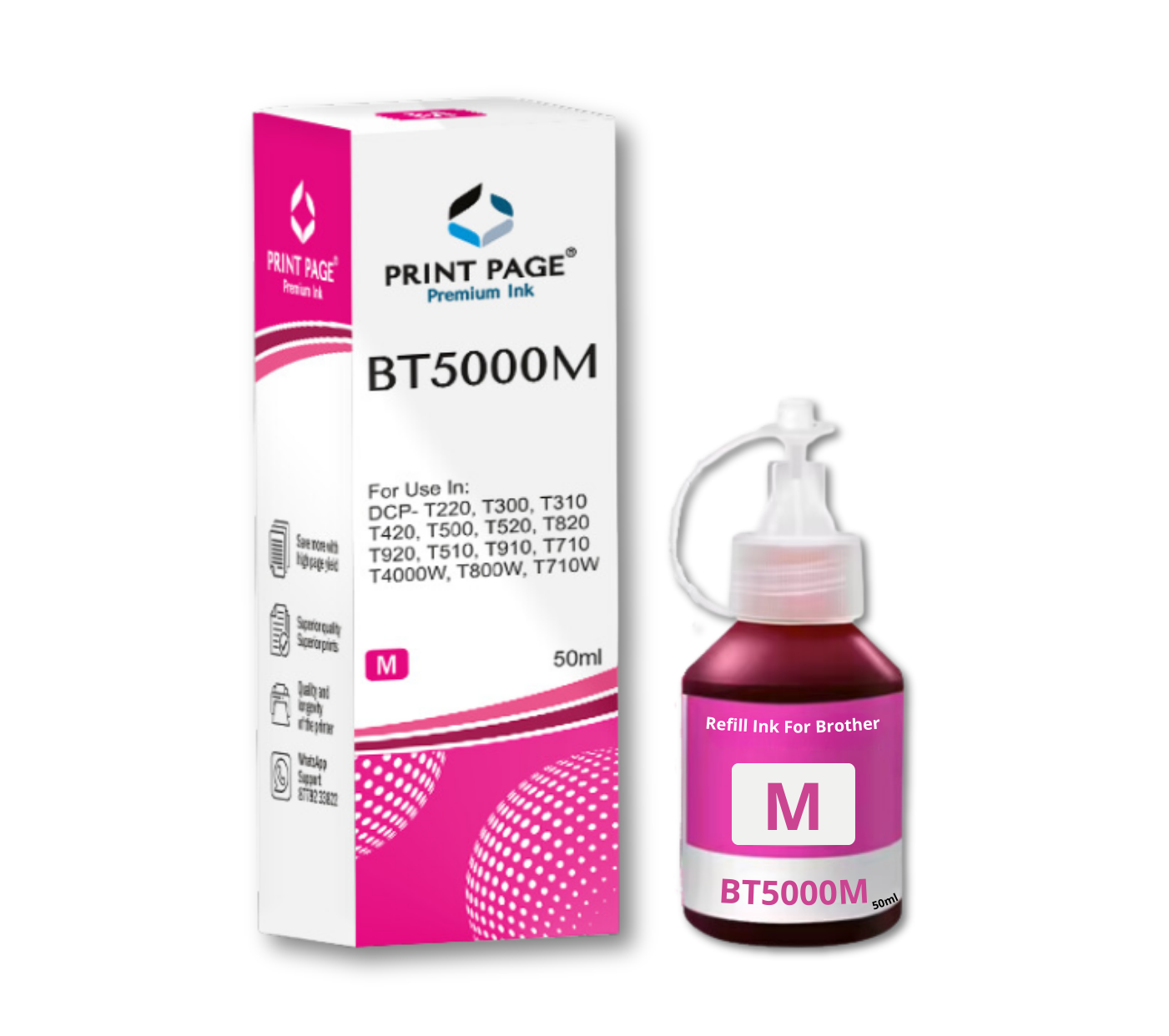Print Page BT-D60BK & BT5000 (C/Y/M) Refill Ink Bottle (Black-105ml, C/Y/M-50ml Each) Magenta