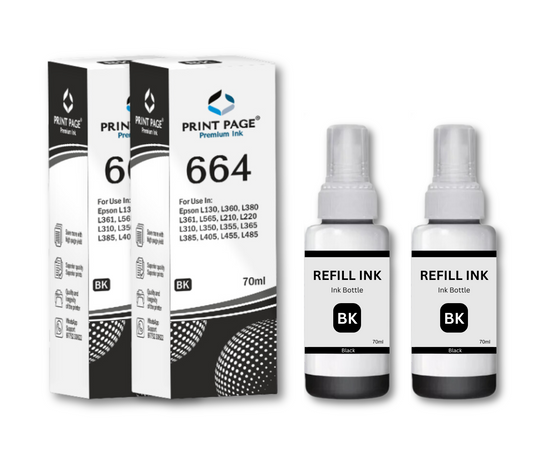 Print Page T664 Refill Ink Bottle (70ml Each) Black - 2 pcs