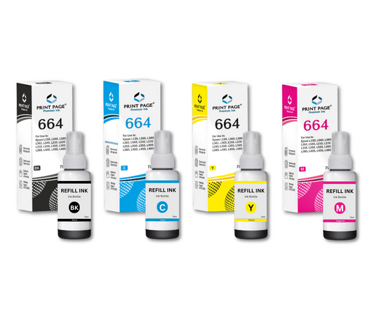Print Page T664 Refill Ink Bottle (70ml Each) 4 Color Combo