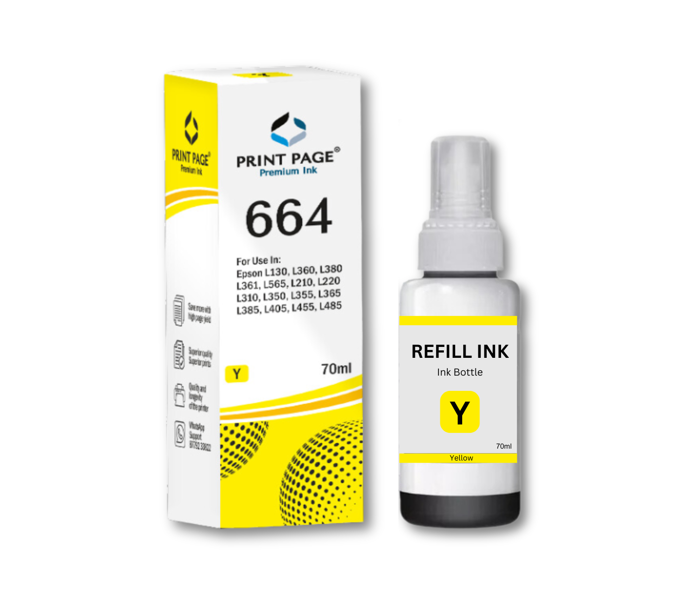 Print Page T664 Refill Ink Bottle (70ml Each) Yellow