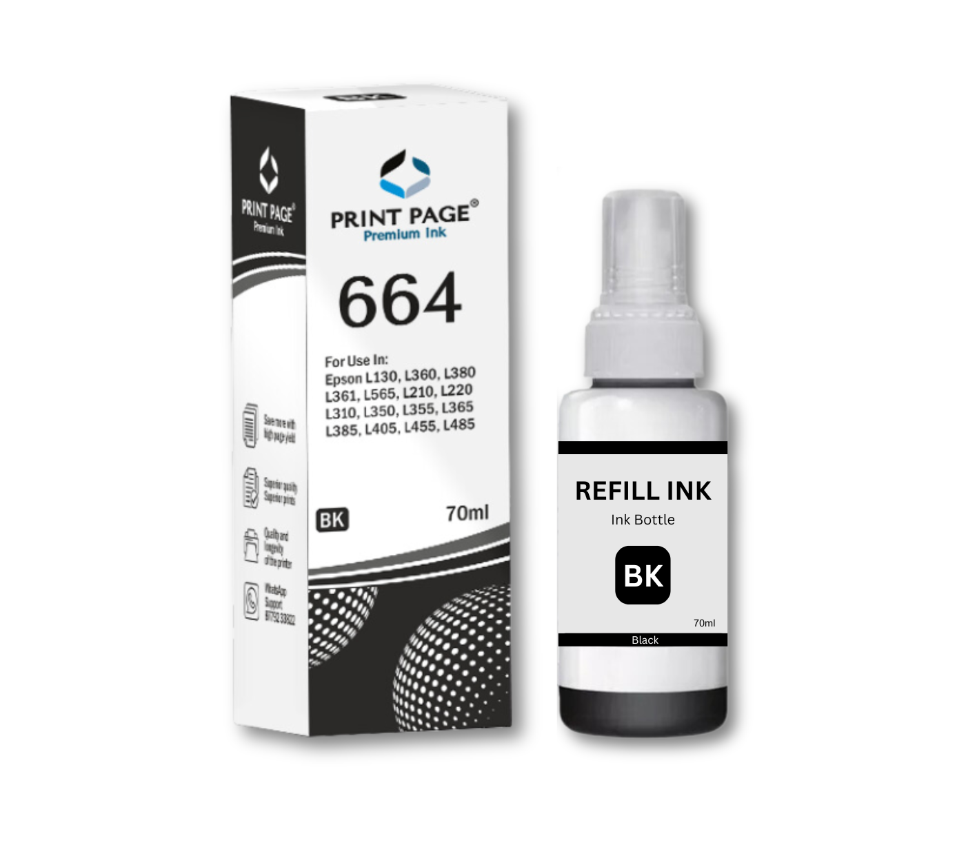 Print Page T664 Refill Ink Bottle (70ml Each) Black