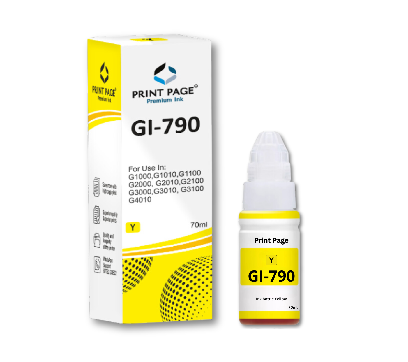 Print Page GI 790 Refill Ink Bottle (Black-135ml, Color-70ml Each) Yellow