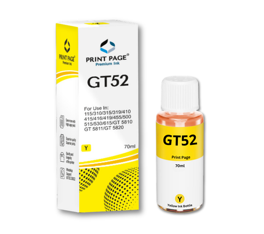 Print Page GT51/GT52 Refill Ink Bottle (Black-90ml, Color-70ml Each) Yellow