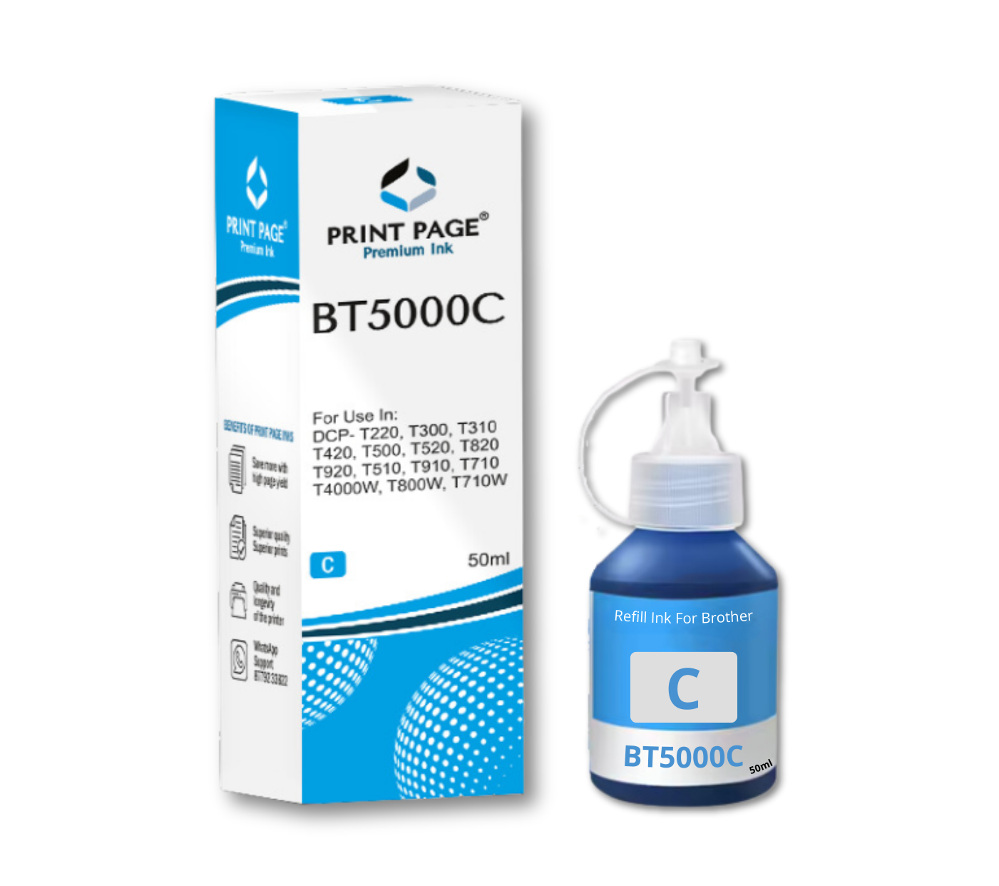 Print Page BT-D60BK & BT5000 (C/Y/M) Refill Ink Bottle (Black-105ml, C/Y/M-50ml Each) Cyan