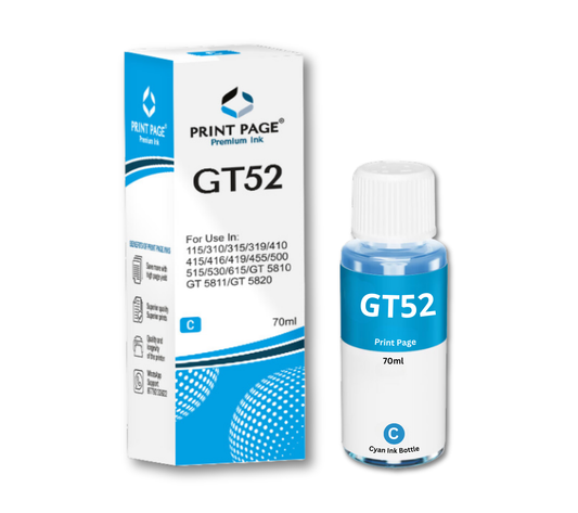 Print Page GT51/GT52 Refill Ink Bottle (Black-90ml, Color-70ml Each) Cyan