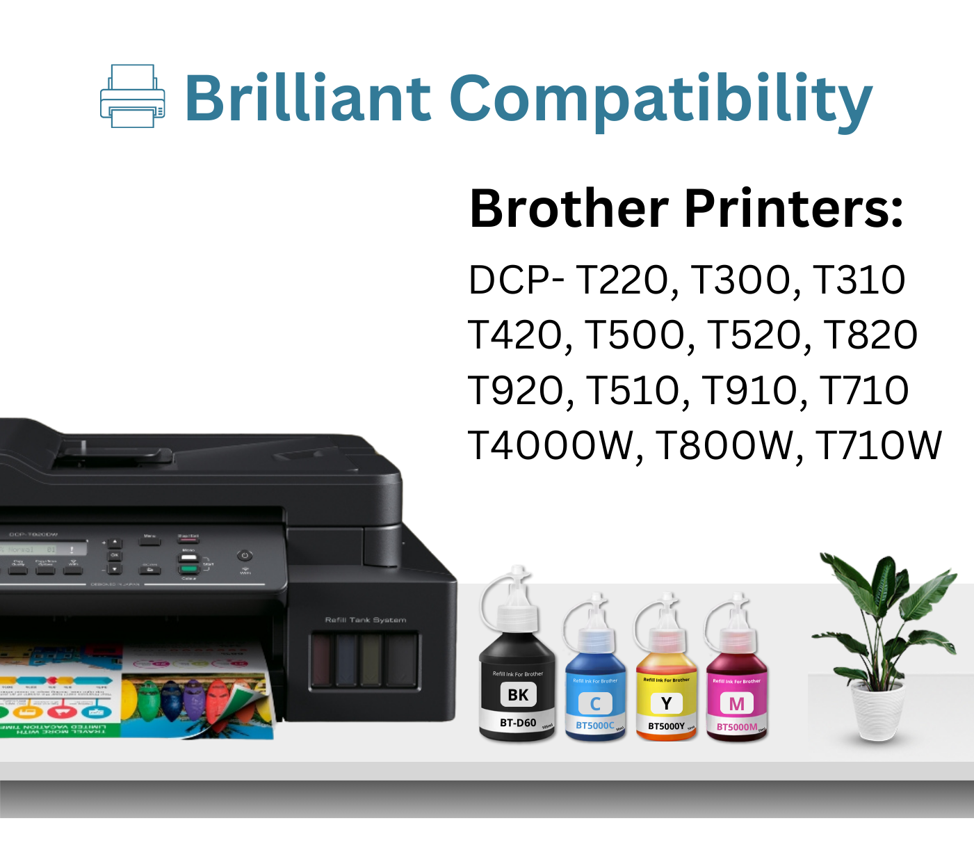 Print Page BT-D60BK & BT5000 (C/Y/M) Refill Ink Bottle (Black-105ml, C/Y/M-50ml Each) Black